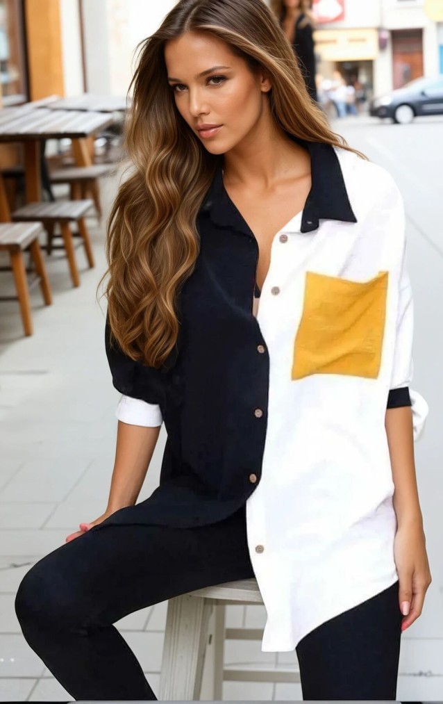 Pasaklı Giyim Kadın İki Renkli Gömlek 3071264 Siyah-Sarı