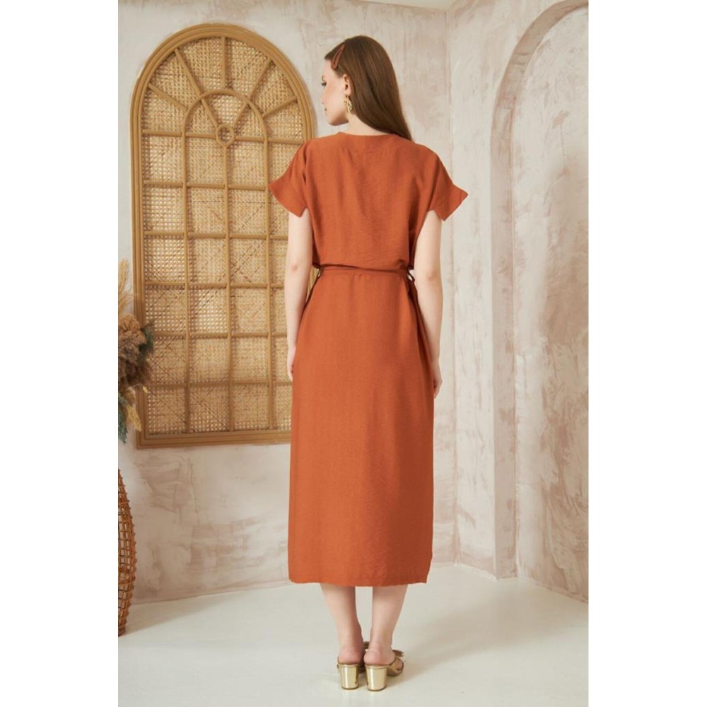 Pasaklı Giyim Pasaklı Giyim Kadın Yırtmaçlı Elbise Kiremit - Premium Kadın Giyim