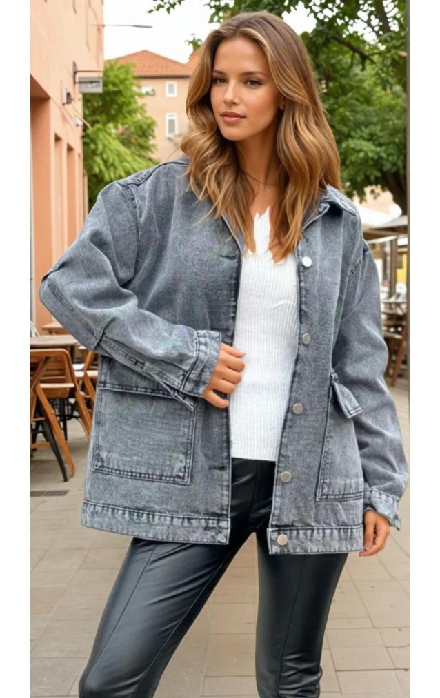 Pasaklı Giyim Oversize Kot Ceket KT001484 Gri