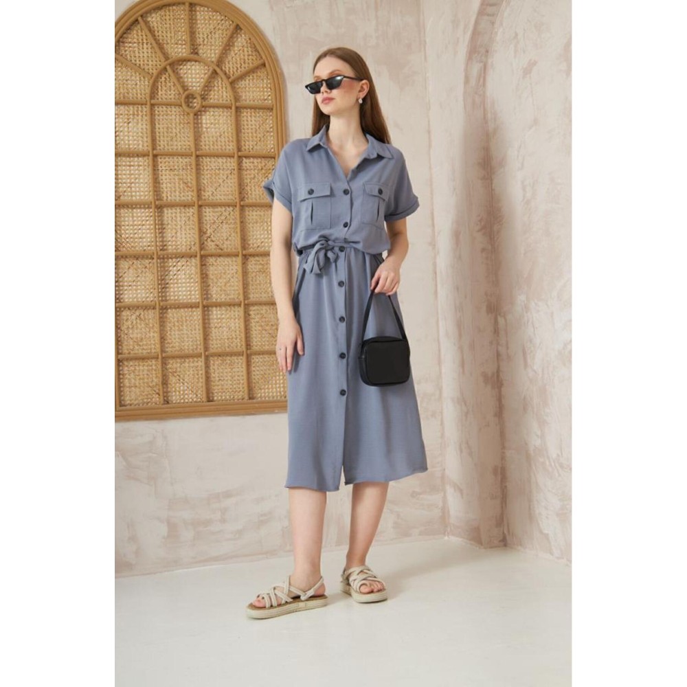 Pasaklı Giyim Pasaklı Giyim Kadın Safari Elbise Gri - Premium Kadın Giyim