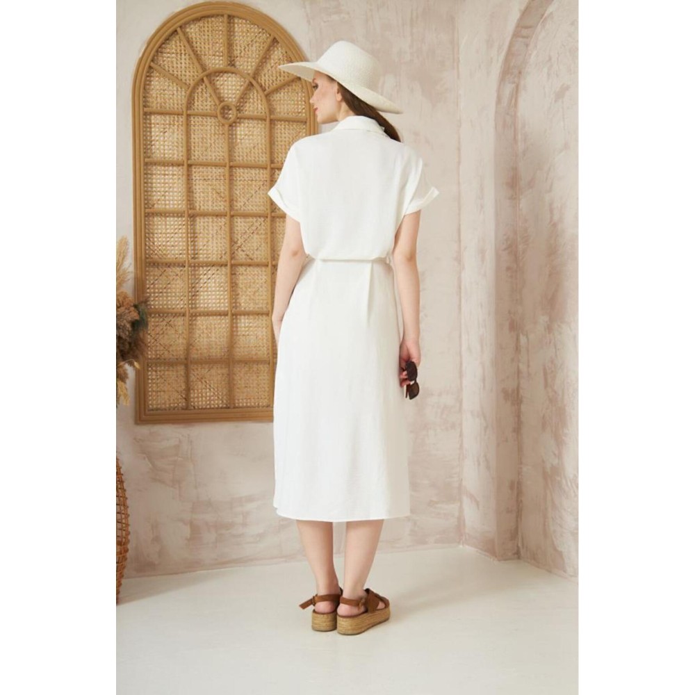 Pasaklı Giyim Pasaklı Giyim Kadın Safari Elbise Beyaz - Premium Kadın Giyim