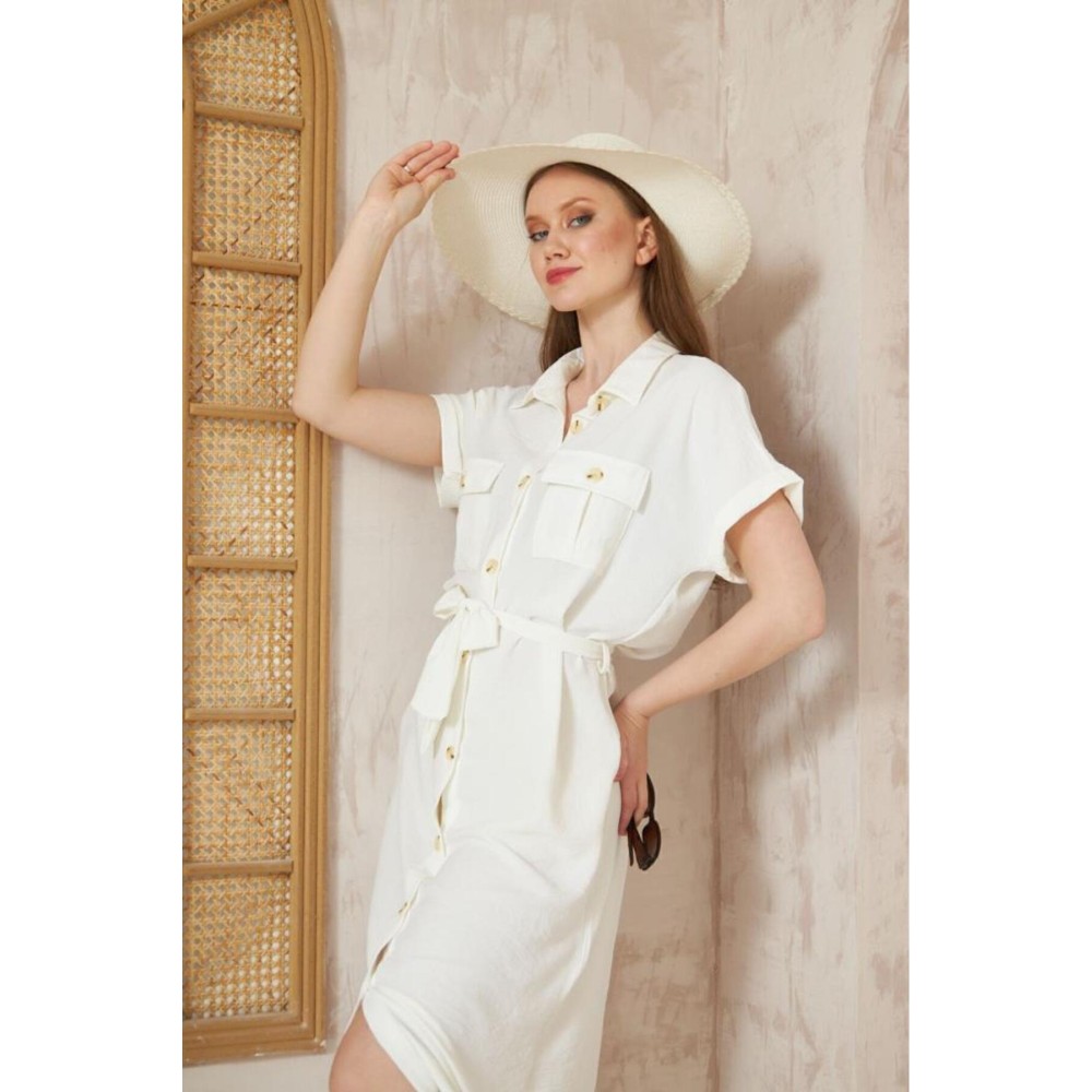 Pasaklı Giyim Pasaklı Giyim Kadın Safari Elbise Beyaz - Premium Kadın Giyim
