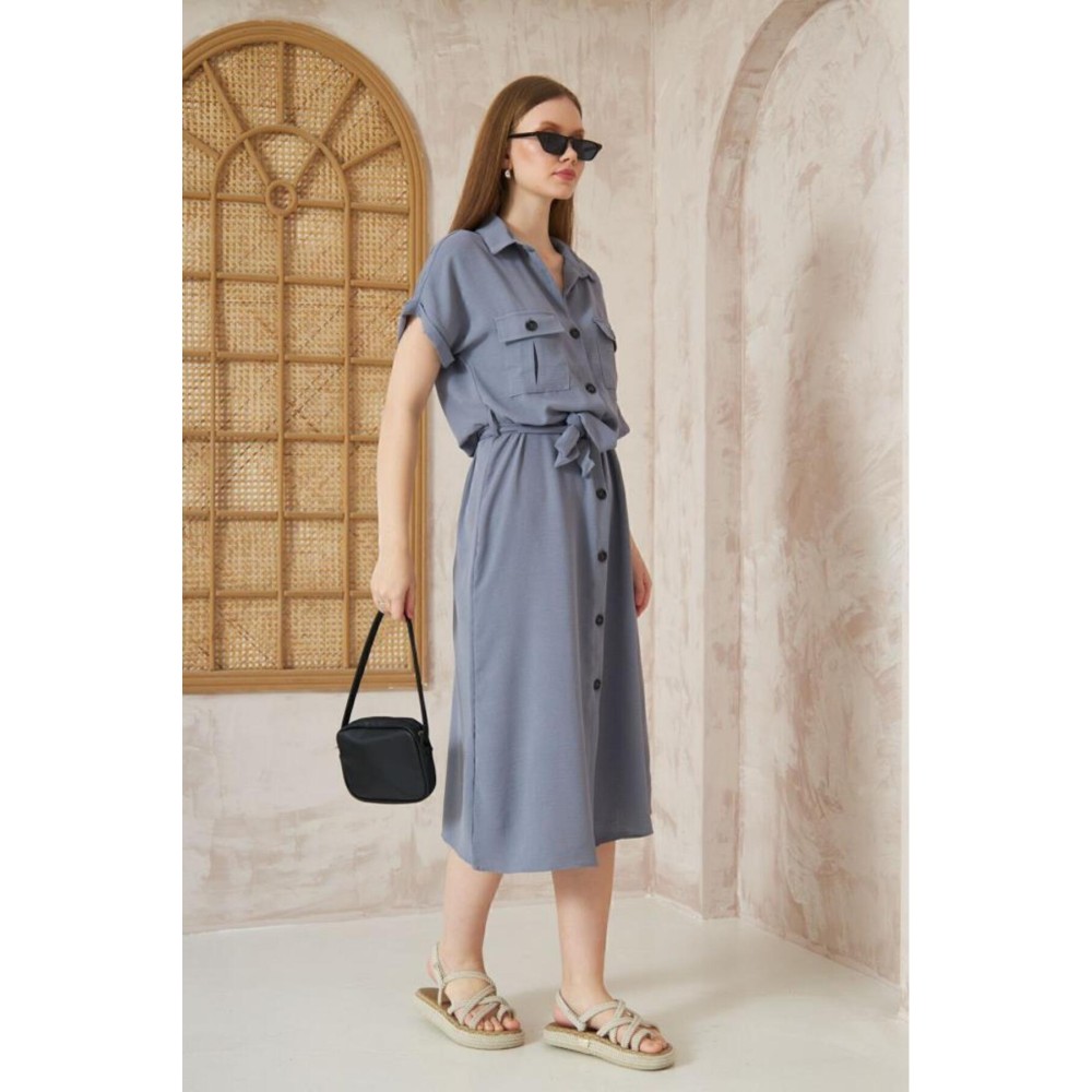 Pasaklı Giyim Pasaklı Giyim Kadın Safari Elbise Gri - Premium Kadın Giyim