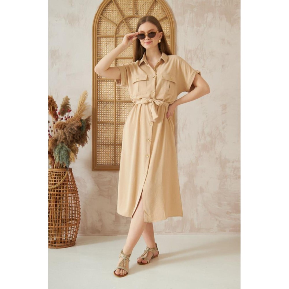 Pasaklı Giyim Pasaklı Giyim Kadın Safari Elbise Bej - Premium Kadın Giyim