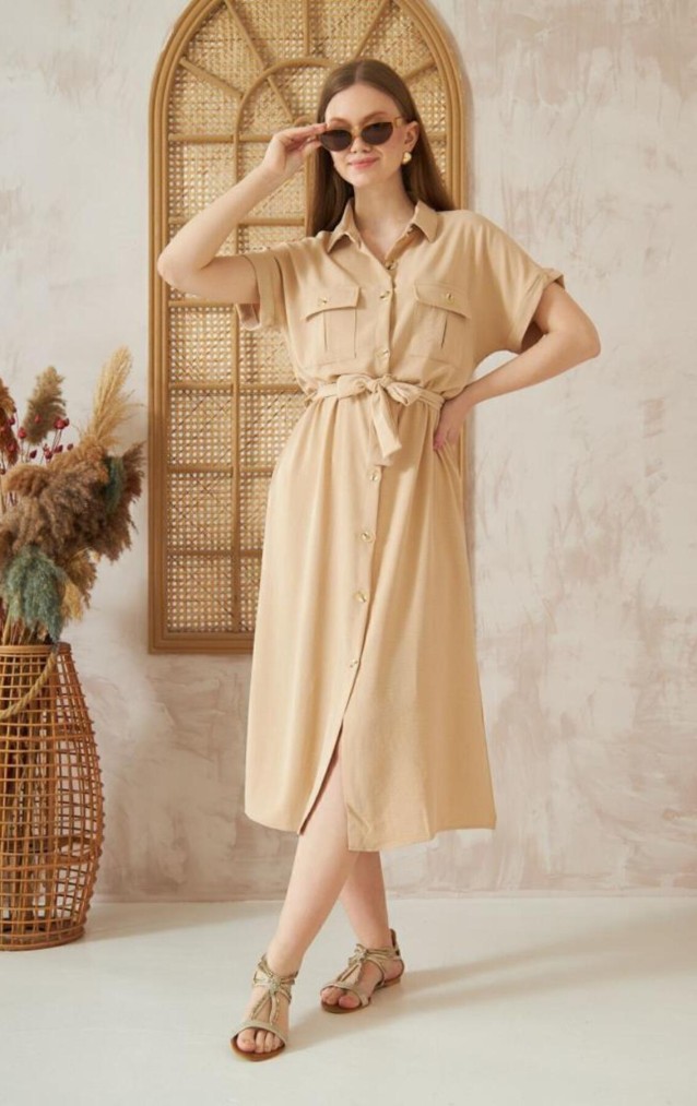 Pasaklı Giyim Kadın Safari Elbise K4045410 Bej