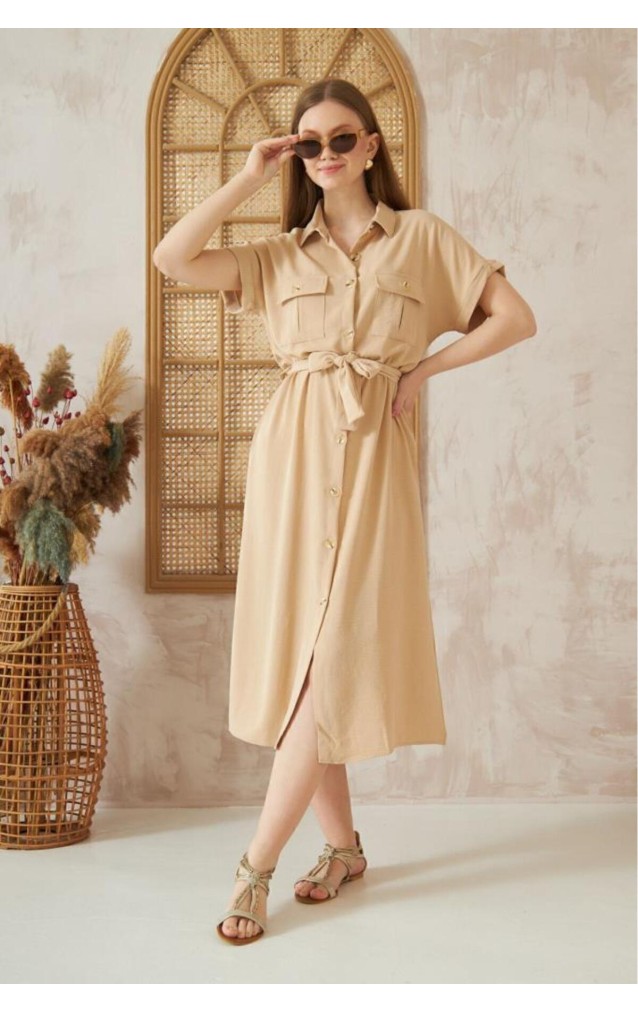 Pasaklı Giyim Kadın Safari Elbise K4045410 Bej