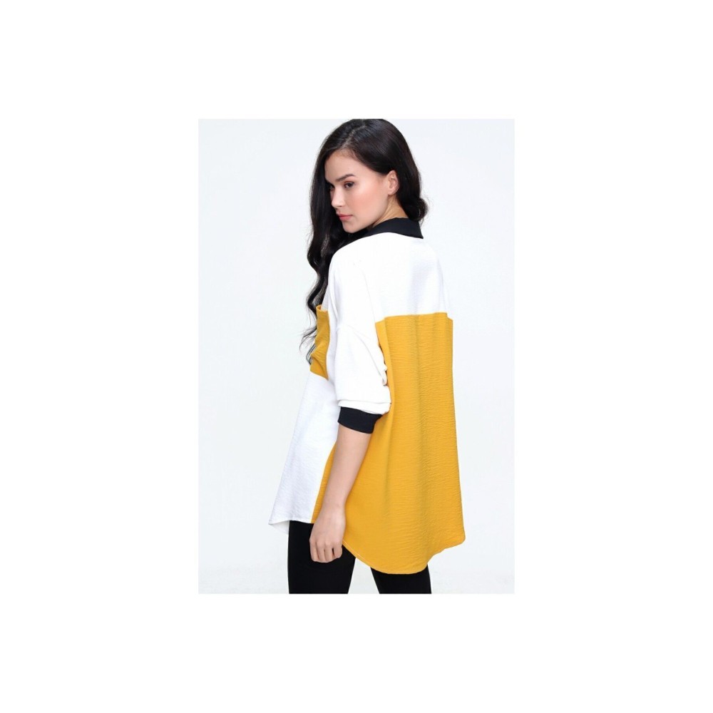 Pasaklı Giyim Pasaklı Giyim Kadın İki Renkli Gömlek Siyah-Sarı - Premium Kadın Giyim