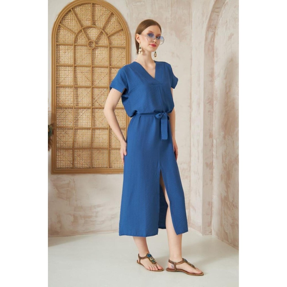 Pasaklı Giyim Pasaklı Giyim Kadın Yırtmaçlı Elbise İndigo - Premium Kadın Giyim