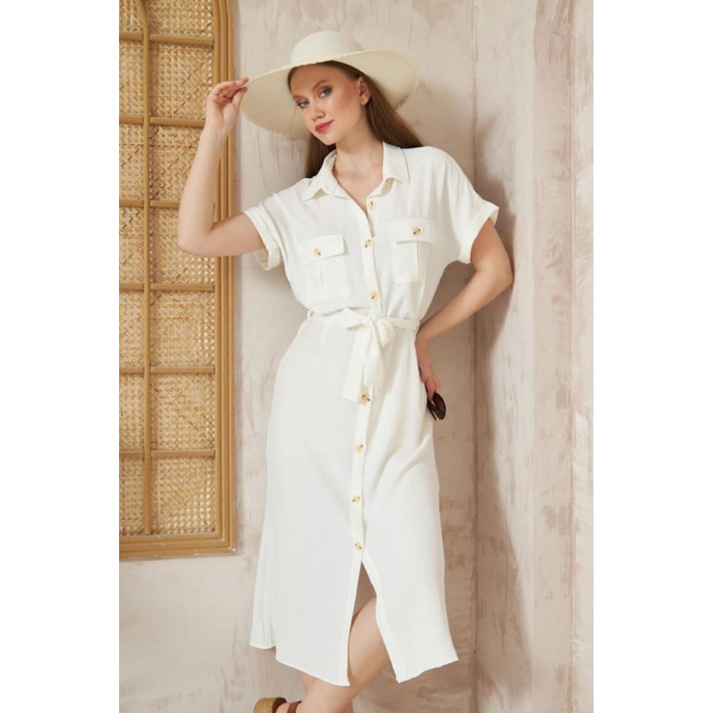Pasaklı Giyim Pasaklı Giyim Kadın Safari Elbise Beyaz - Premium Kadın Giyim