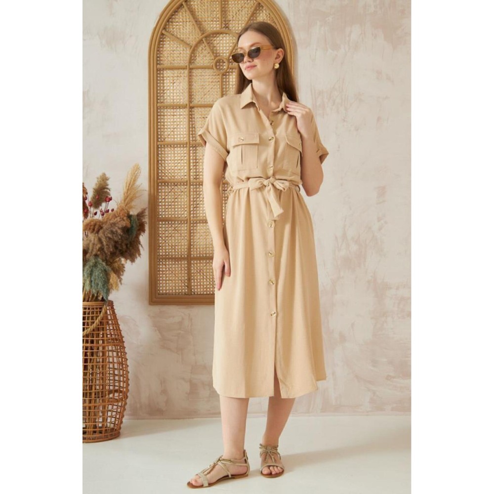 Pasaklı Giyim Pasaklı Giyim Kadın Safari Elbise Bej - Premium Kadın Giyim
