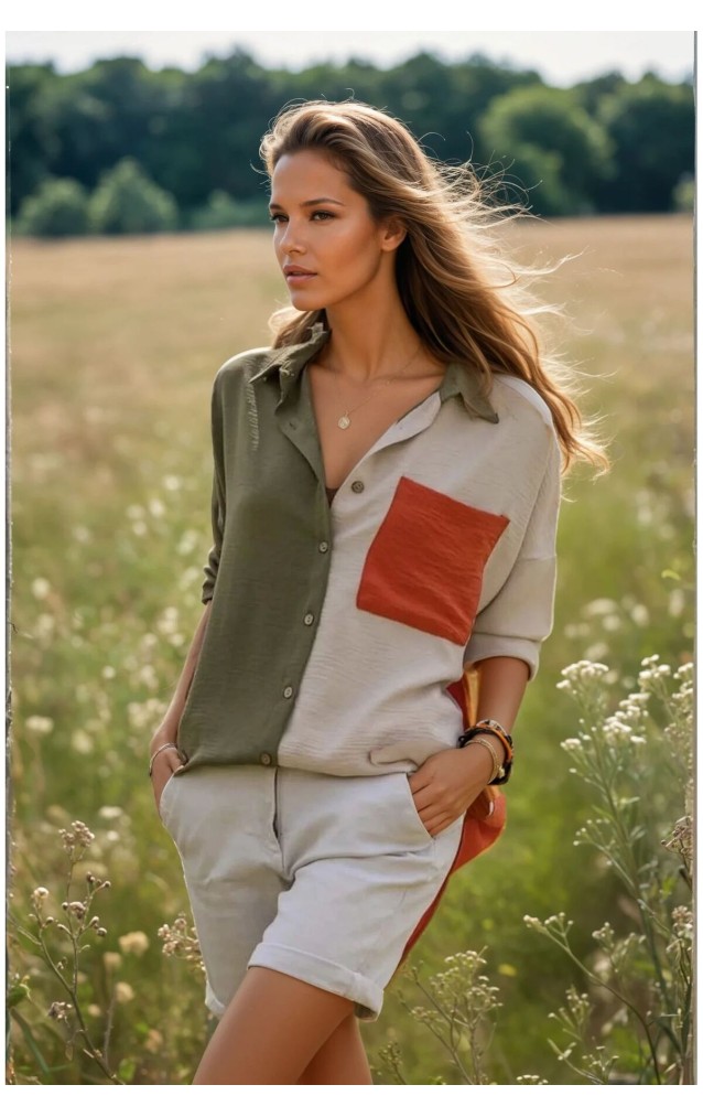 Pasaklı Giyim Kadın İki Renkli Gömlek 3071264 Haki-Oranj