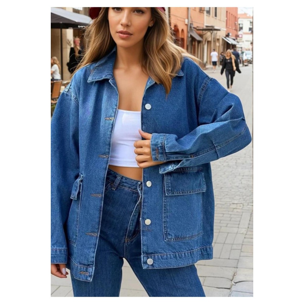 Pasaklı Giyim Pasaklı Giyim Oversize Kot Ceket Mavi - Premium Kadın Giyim