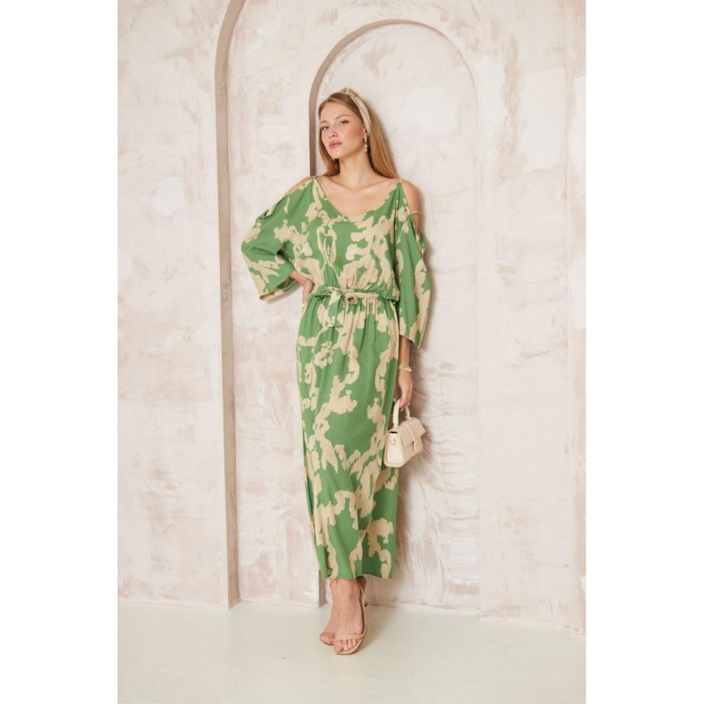 Pasaklı Giyim Pasaklı Giyim Kadın Omuz Dekolte Elbise Yeşil - Premium Kadın Giyim