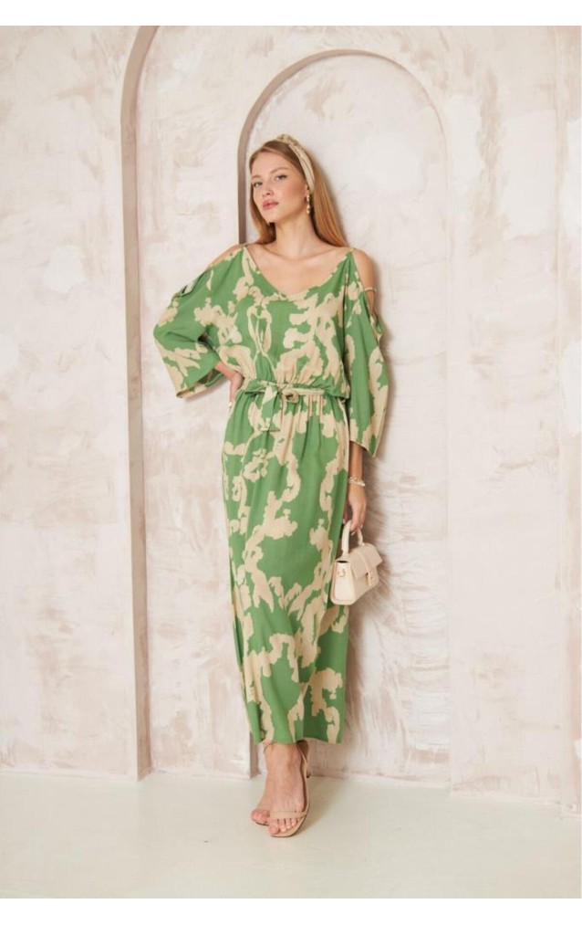 Pasaklı Giyim Kadın Omuz Dekolte Elbise 3628 Yeşil
