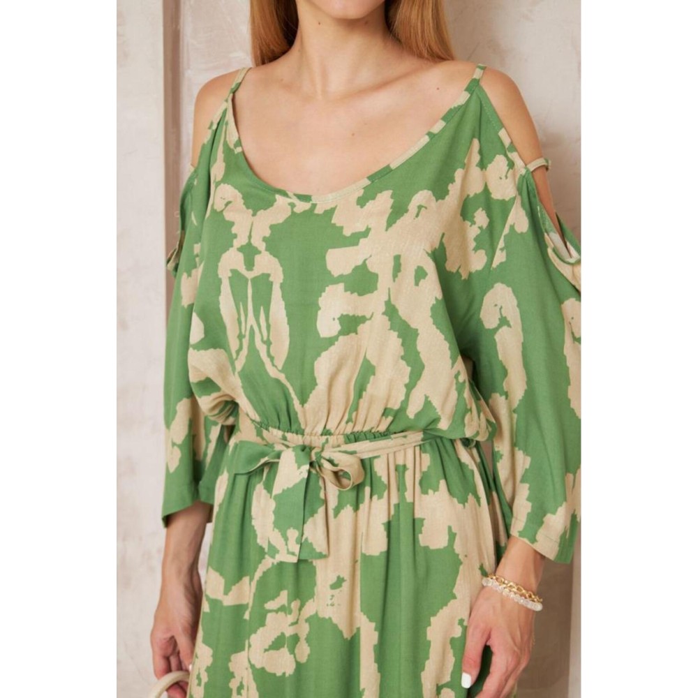 Pasaklı Giyim Pasaklı Giyim Kadın Omuz Dekolte Elbise Yeşil - Premium Kadın Giyim
