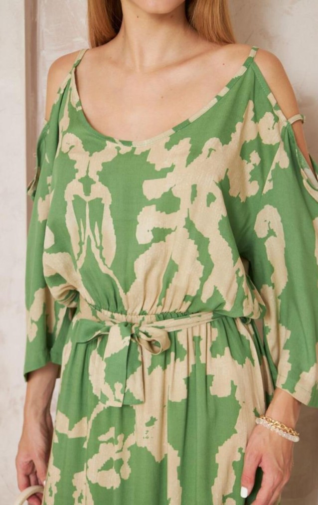 Pasaklı Giyim Kadın Omuz Dekolte Elbise 3628 Yeşil