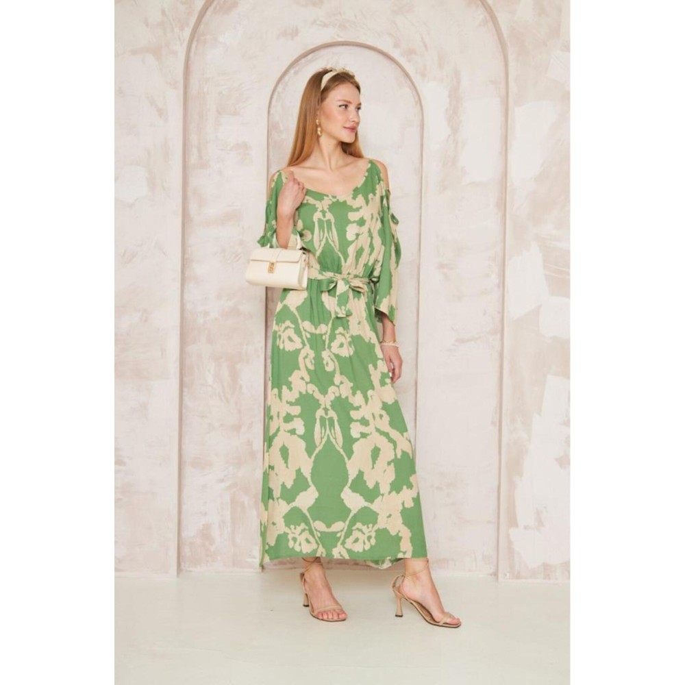Pasaklı Giyim Pasaklı Giyim Kadın Omuz Dekolte Elbise Yeşil - Premium Kadın Giyim