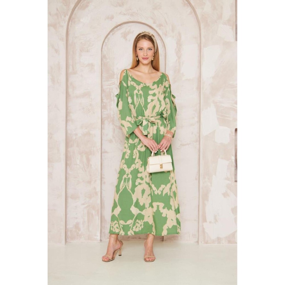 Pasaklı Giyim Pasaklı Giyim Kadın Omuz Dekolte Elbise Yeşil - Premium Kadın Giyim
