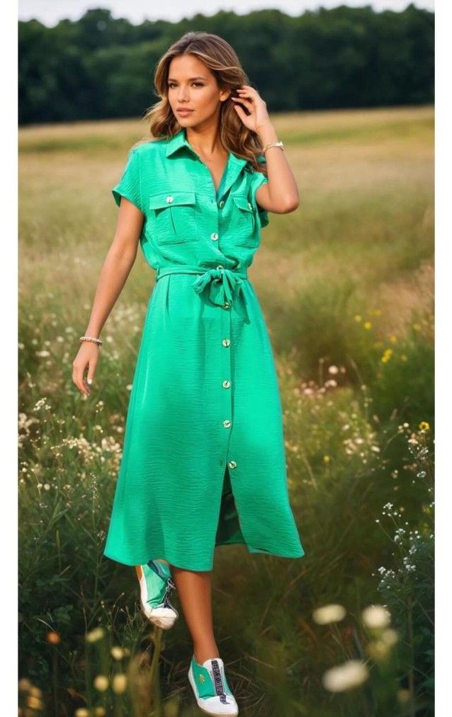 Pasaklı Giyim Kadın Safari Elbise K4045410 Yeşil