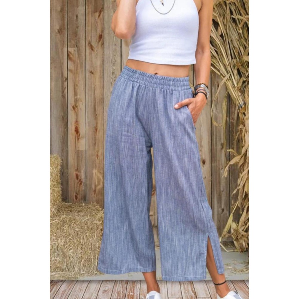 Pasaklı Giyim Pasaklı Giyim Kadın Keten Kapri Pantolon Lacivert - Premium Kadın Giyim