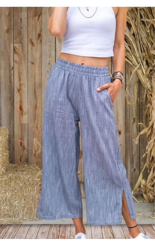 Pasaklı Giyim Kadın Keten Kapri Pantolon 3404209 Lacivert