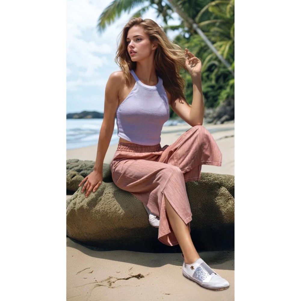 Pasaklı Giyim Pasaklı Giyim Kadın Keten Kapri Pantolon Turuncu - Premium Kadın Giyim