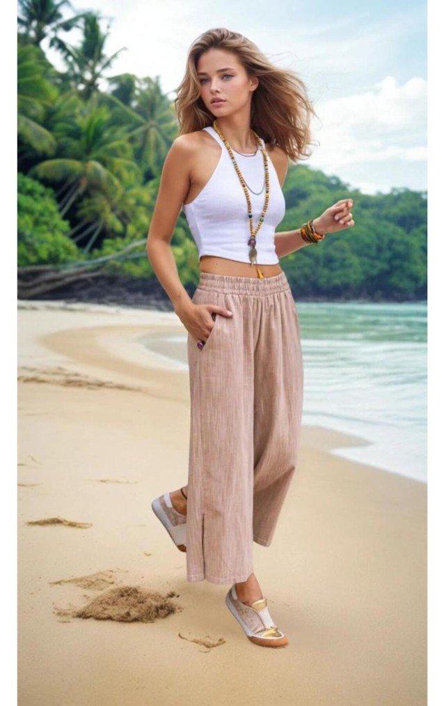 Pasaklı Giyim Kadın Keten Kapri Pantolon 3404209 Camel