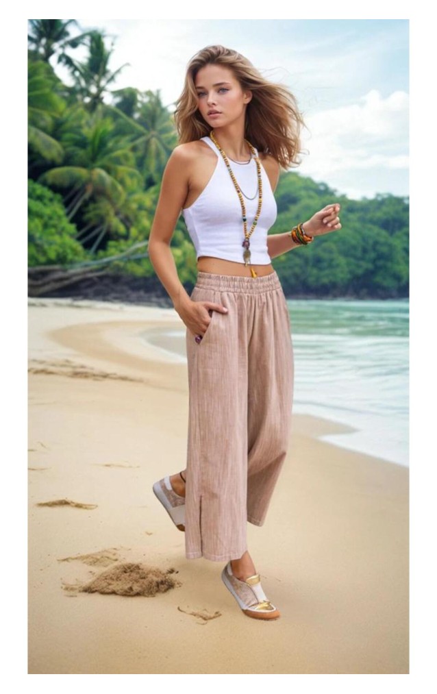 Pasaklı Giyim Kadın Keten Kapri Pantolon 3404209 Camel