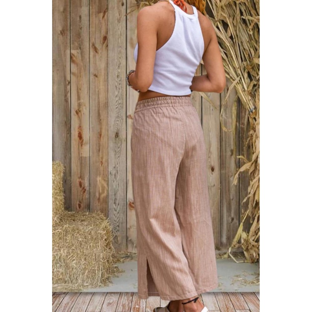 Pasaklı Giyim Pasaklı Giyim Kadın Keten Kapri Pantolon Camel - Premium Kadın Giyim