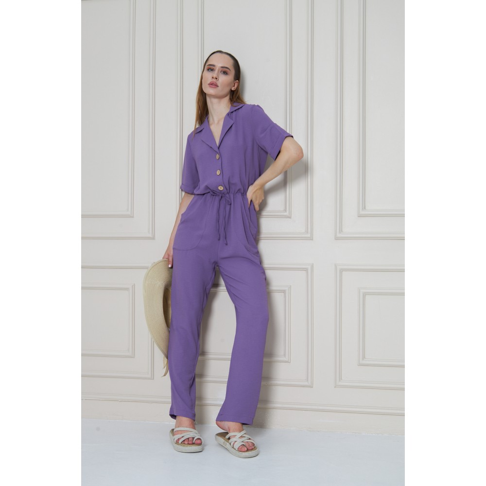 Pasaklı Giyim Pasaklı Giyim Kadın Beli Büzgülü Tulum Lila - Premium Kadın Giyim