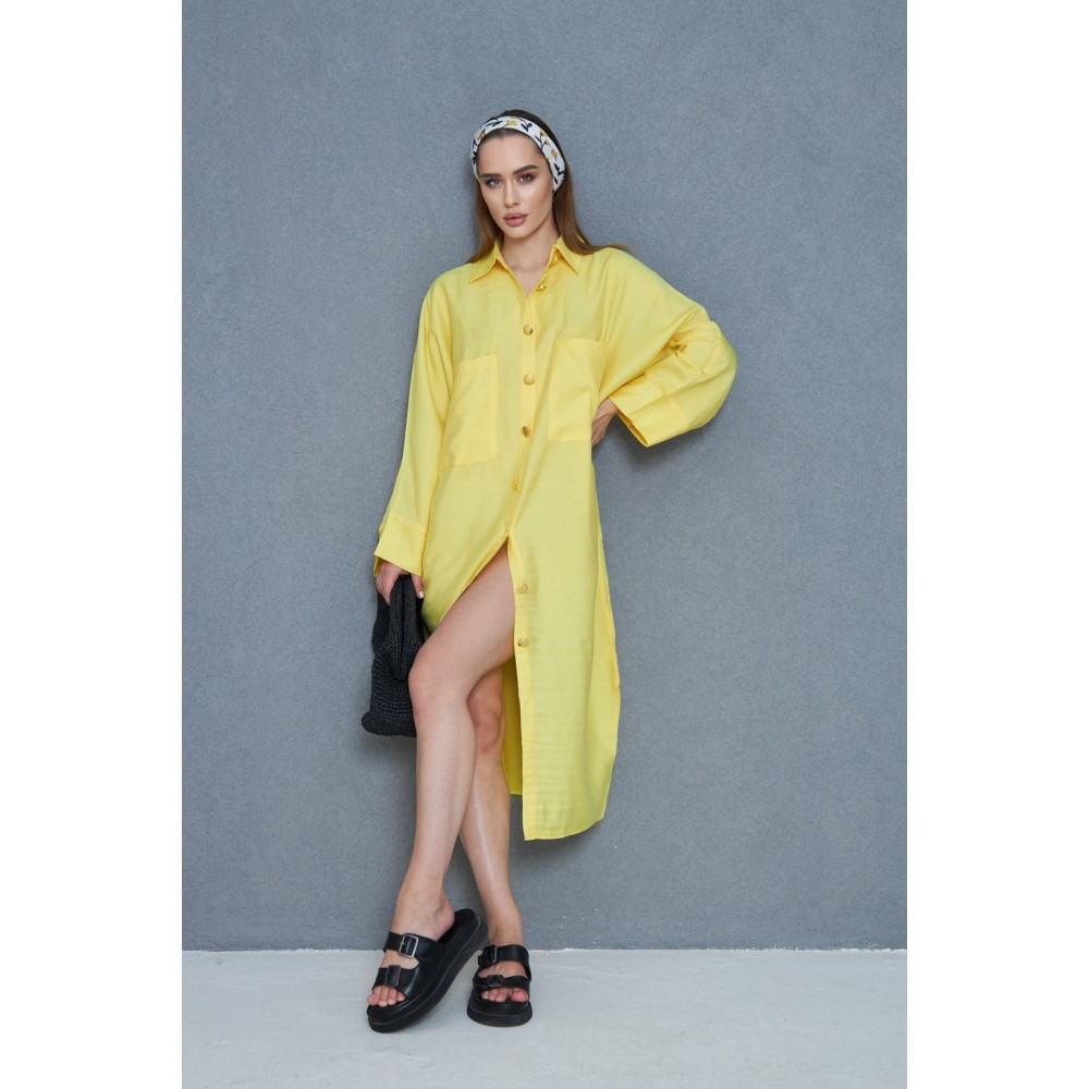 Pasaklı Giyim Pasaklı Giyim Kadın Oversize Yarasa Kol Tesettüre Uygun Gömlek Elbise-Tesettür Tunik Sarı - Premium Kadın Giyim