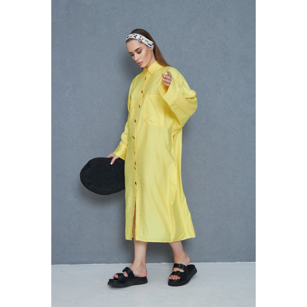 Pasaklı Giyim Pasaklı Giyim Kadın Oversize Yarasa Kol Tesettüre Uygun Gömlek Elbise-Tesettür Tunik Sarı - Premium Kadın Giyim