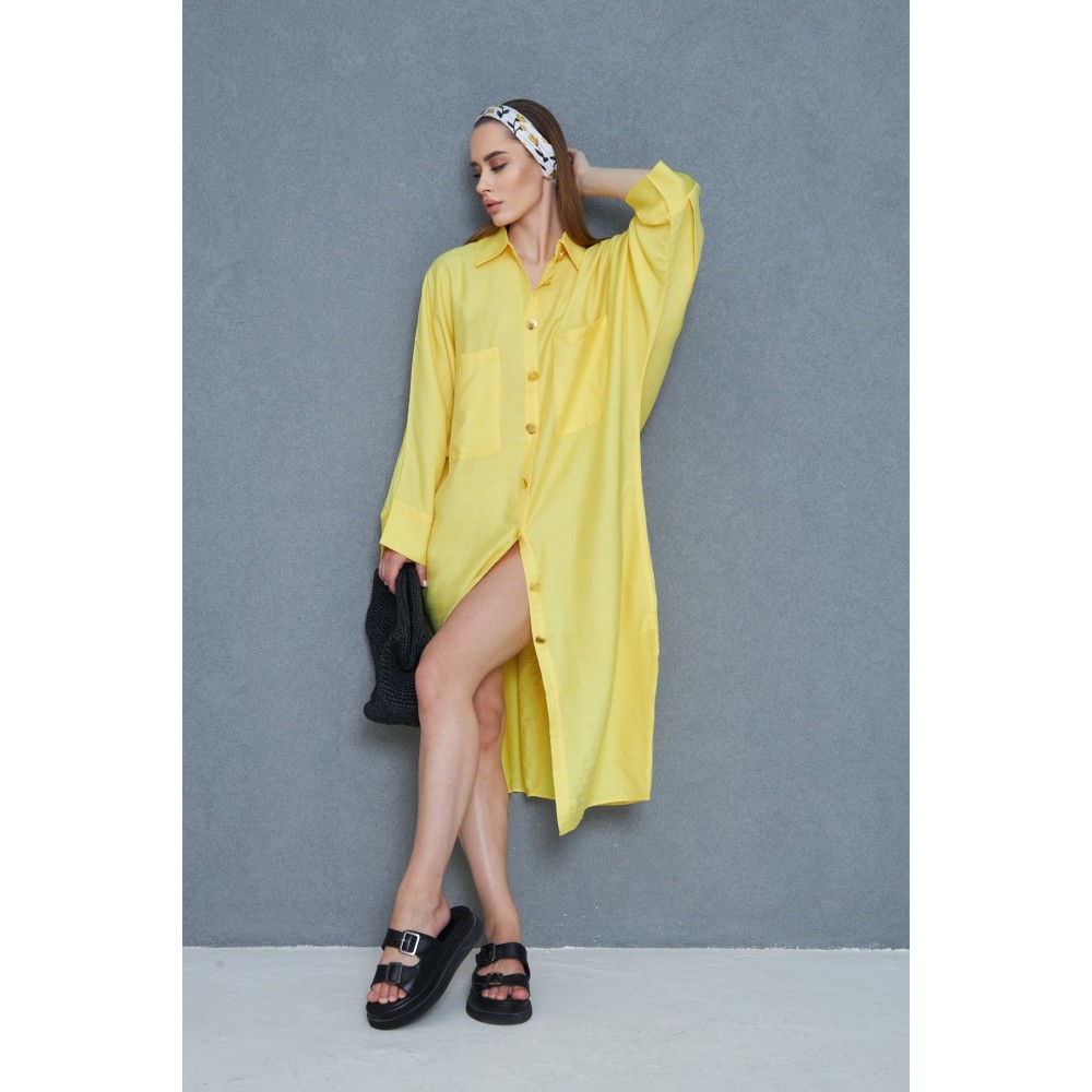 Pasaklı Giyim Pasaklı Giyim Kadın Oversize Yarasa Kol Tesettüre Uygun Gömlek Elbise-Tesettür Tunik Sarı - Premium Kadın Giyim