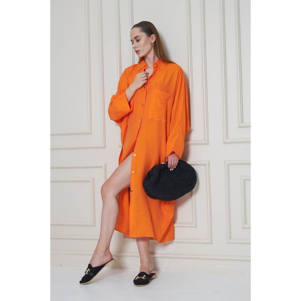 Pasaklı Giyim Pasaklı Giyim Kadın Oversize Yarasa Kol Tesettüre Uygun Gömlek Elbise-Tesettür Tunik Turuncu - Premium Kadın Giyim