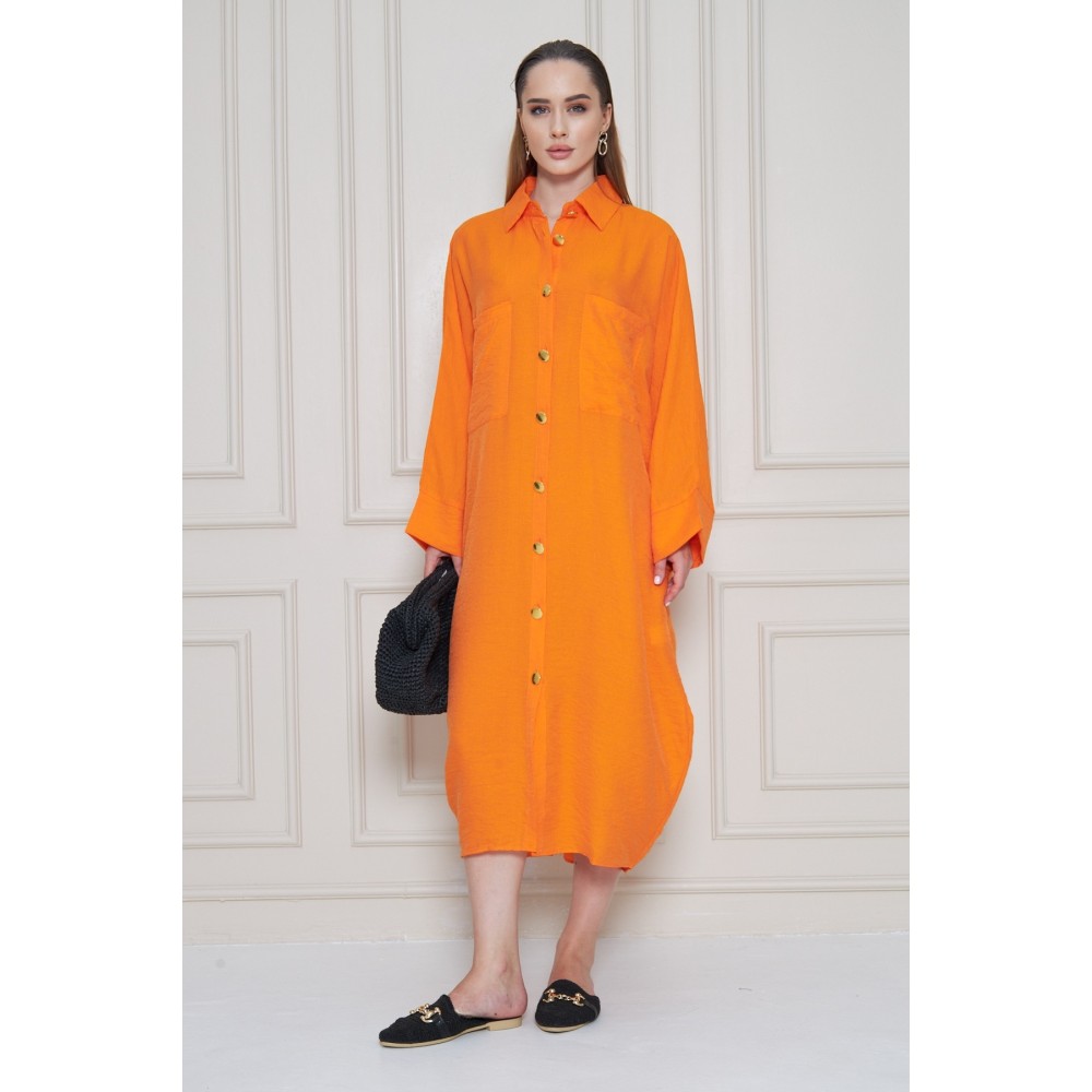 Pasaklı Giyim Pasaklı Giyim Kadın Oversize Yarasa Kol Tesettüre Uygun Gömlek Elbise-Tesettür Tunik Turuncu - Premium Kadın Giyim