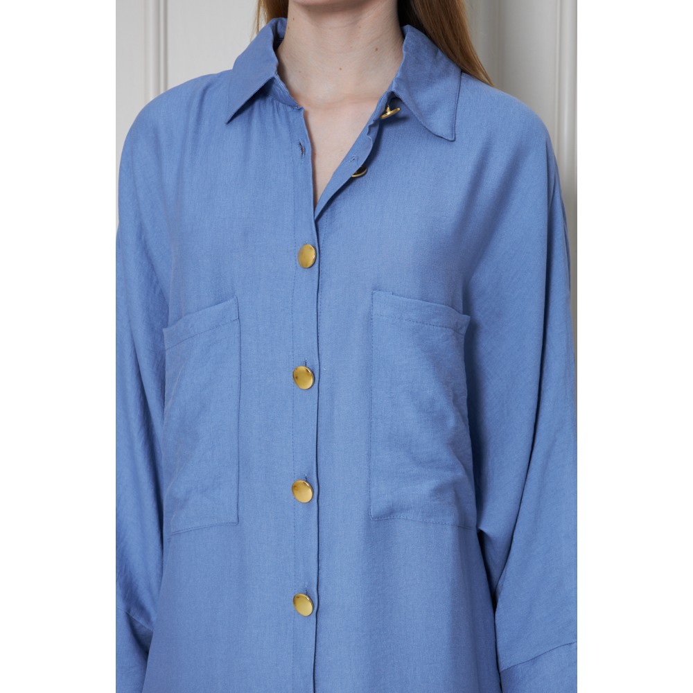 Pasaklı Giyim Pasaklı Giyim Kadın Oversize Yarasa Kol Tesettüre Uygun Gömlek Elbise-Tesettür Tunik Mavi - Premium Kadın Giyim