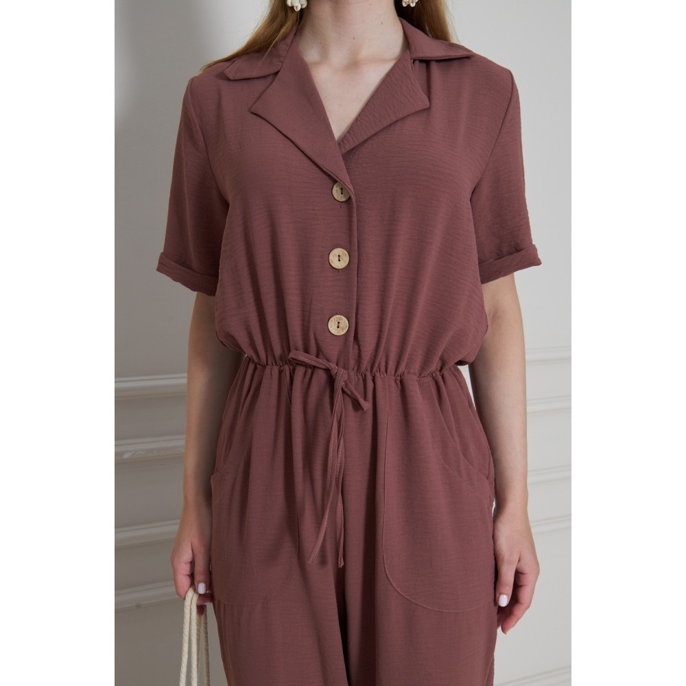 Pasaklı Giyim Pasaklı Giyim Kadın Beli Büzgülü Tulum Gül Kurusu - Premium Kadın Giyim