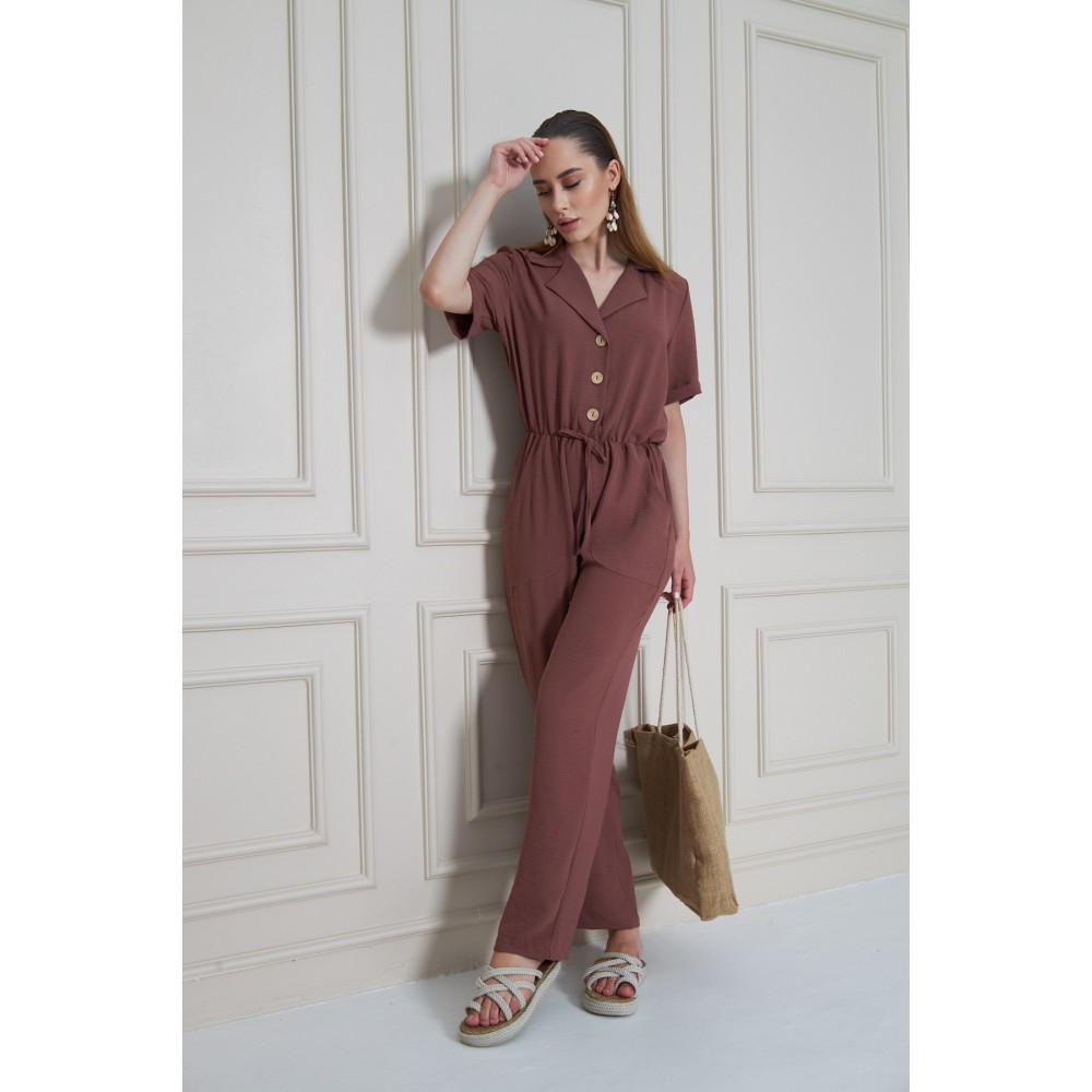 Pasaklı Giyim Pasaklı Giyim Kadın Beli Büzgülü Tulum Gül Kurusu - Premium Kadın Giyim