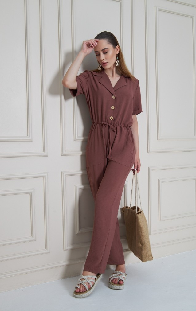 Pasaklı Giyim Kadın Beli Büzgülü Tulum 2622462 Gül Kurusu