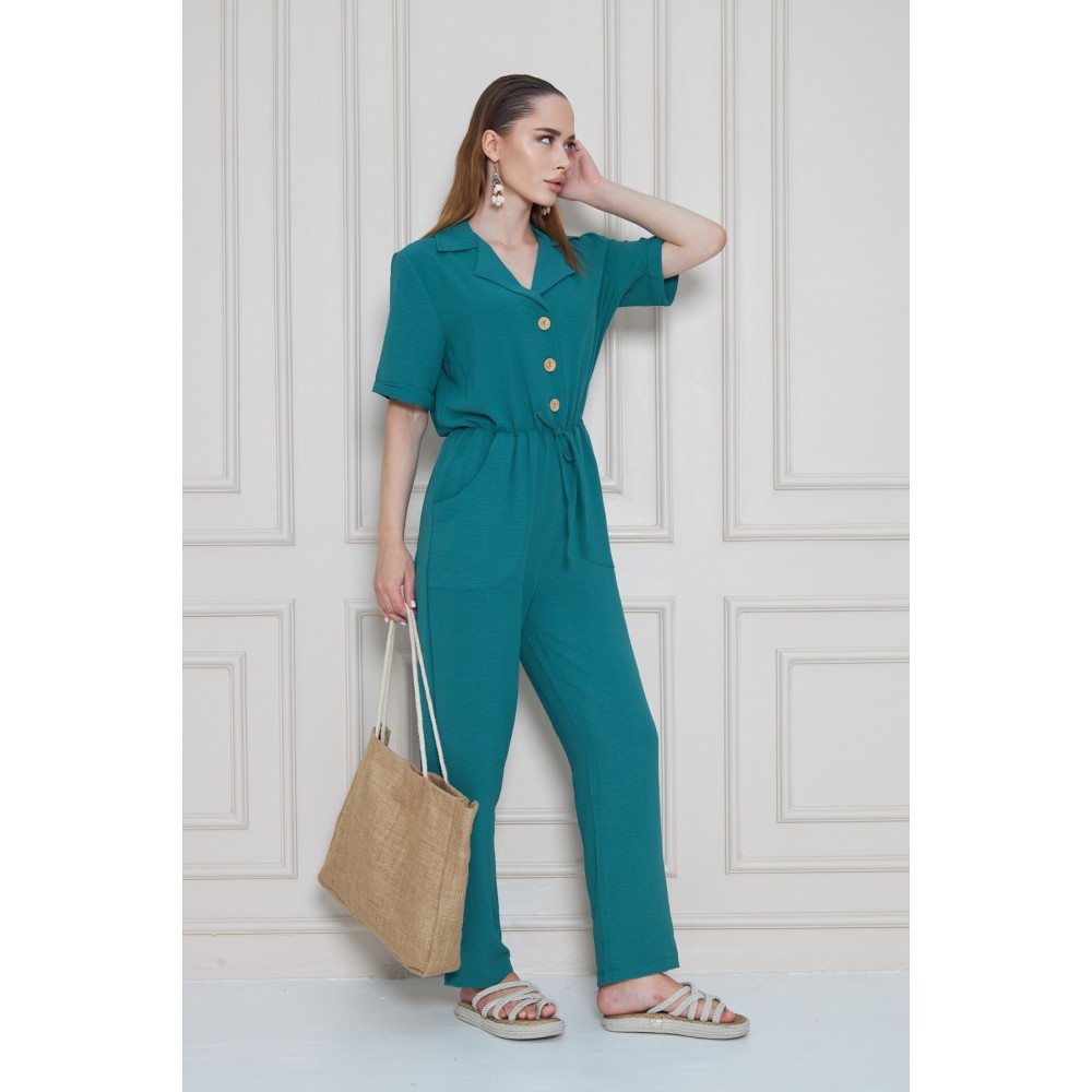 Pasaklı Giyim Pasaklı Giyim Kadın Beli Büzgülü Tulum Petrol - Premium Kadın Giyim