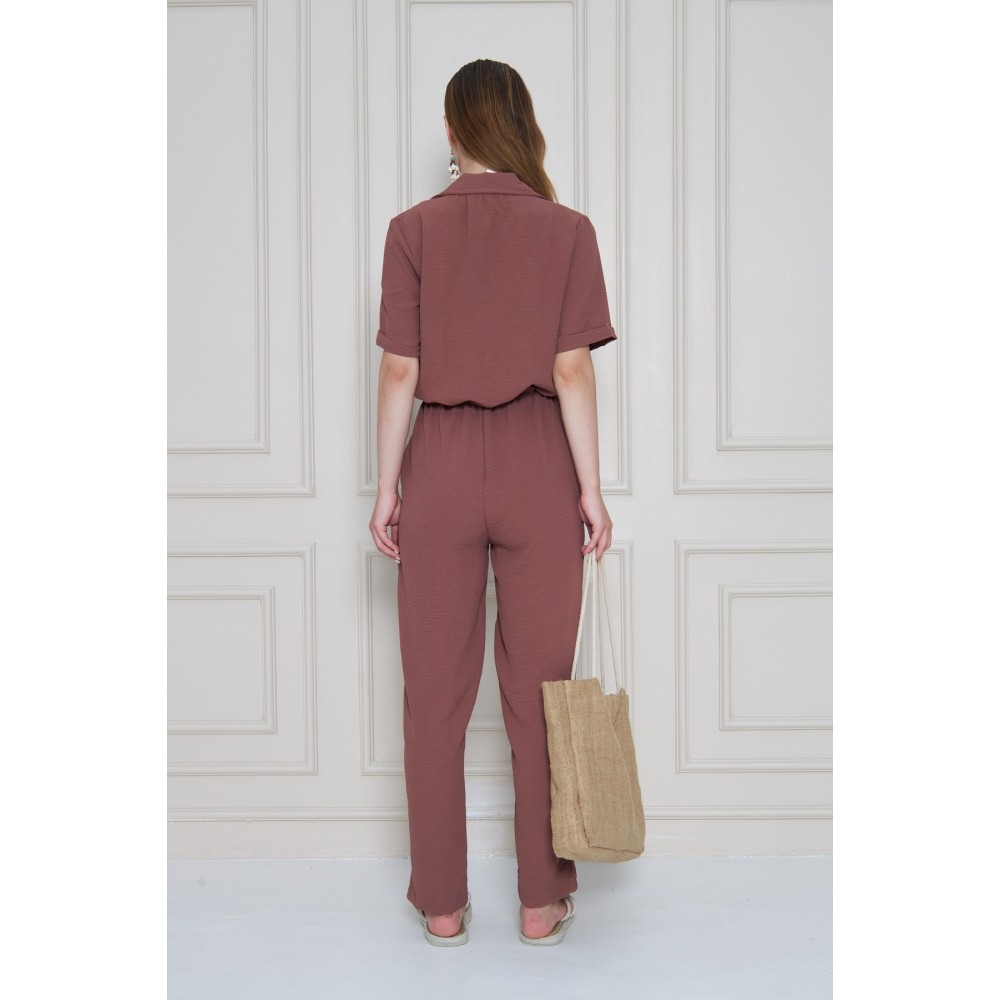 Pasaklı Giyim Pasaklı Giyim Kadın Beli Büzgülü Tulum Gül Kurusu - Premium Kadın Giyim