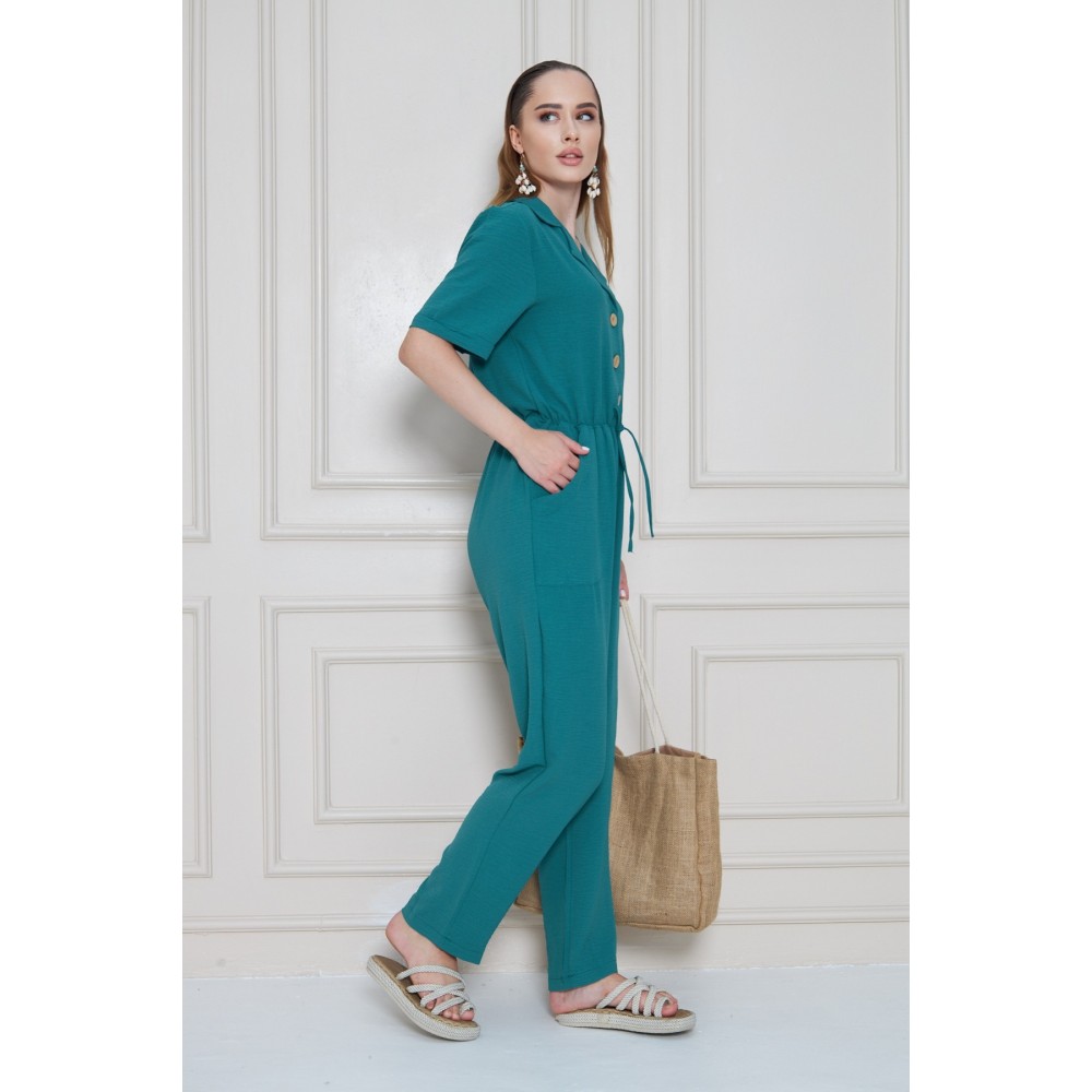 Pasaklı Giyim Pasaklı Giyim Kadın Beli Büzgülü Tulum Petrol - Premium Kadın Giyim