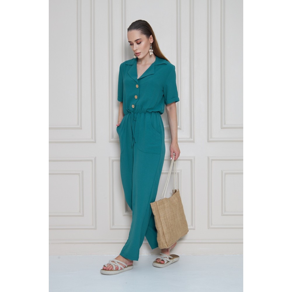 Pasaklı Giyim Pasaklı Giyim Kadın Beli Büzgülü Tulum Petrol - Premium Kadın Giyim