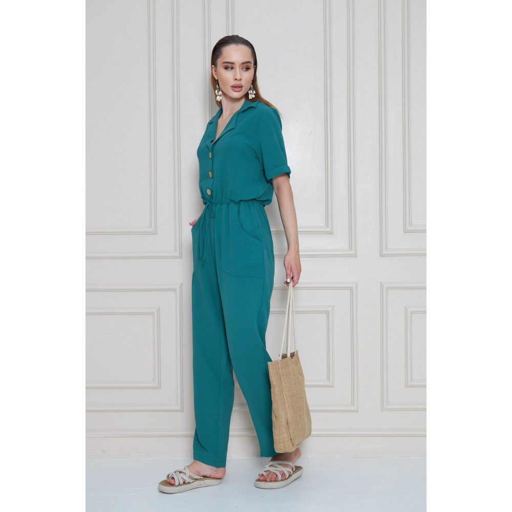 Pasaklı Giyim Pasaklı Giyim Kadın Beli Büzgülü Tulum Petrol - Premium Kadın Giyim