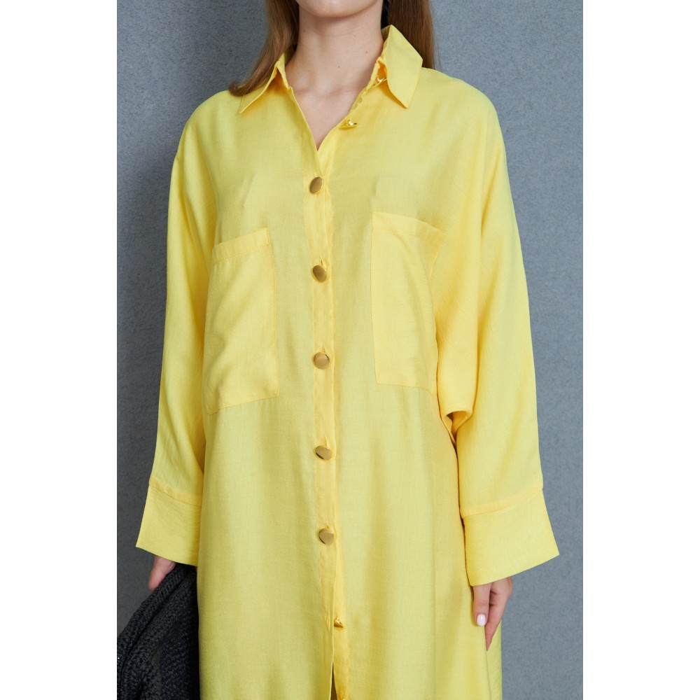 Pasaklı Giyim Pasaklı Giyim Kadın Oversize Yarasa Kol Tesettüre Uygun Gömlek Elbise-Tesettür Tunik Sarı - Premium Kadın Giyim