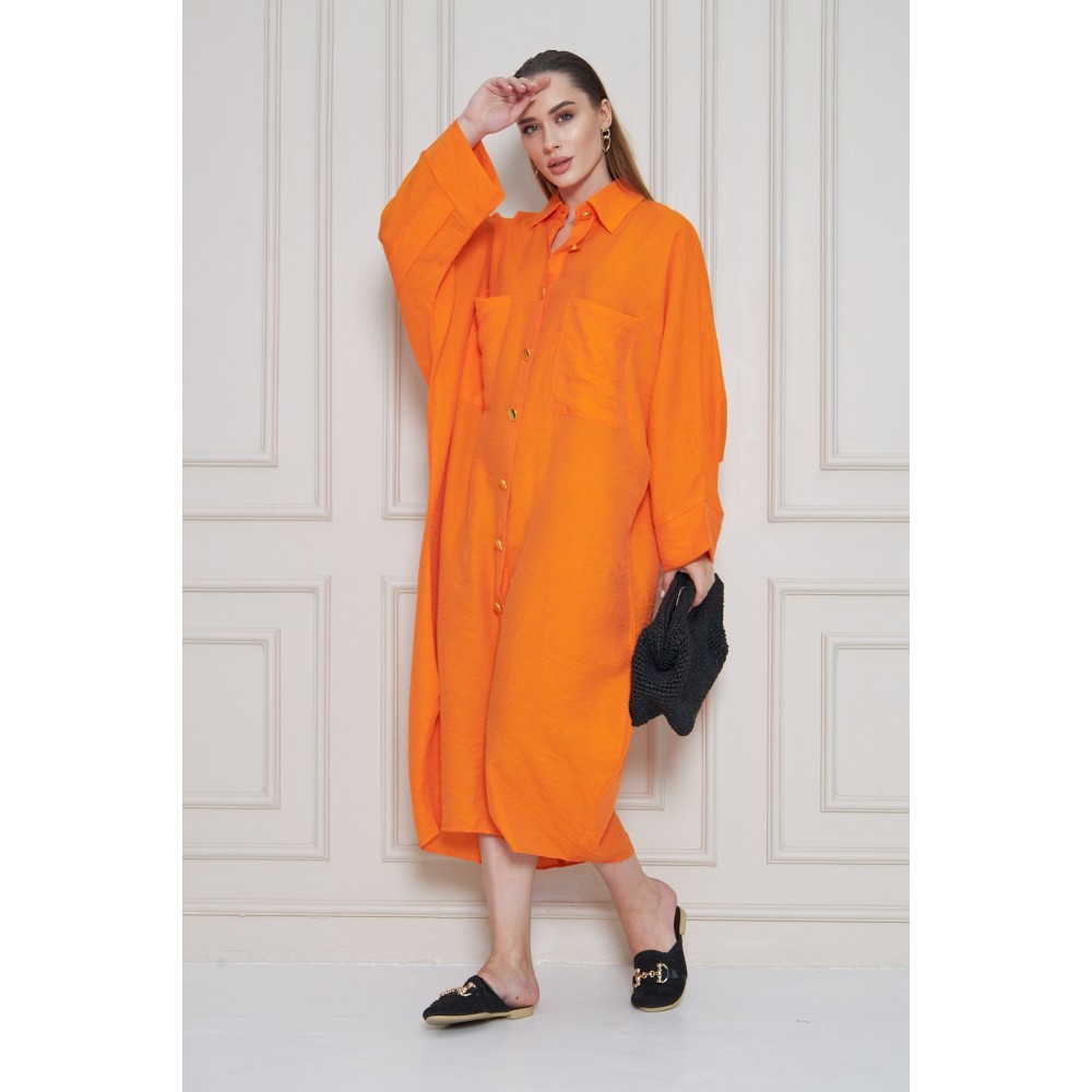 Pasaklı Giyim Pasaklı Giyim Kadın Oversize Yarasa Kol Tesettüre Uygun Gömlek Elbise-Tesettür Tunik Turuncu - Premium Kadın Giyim