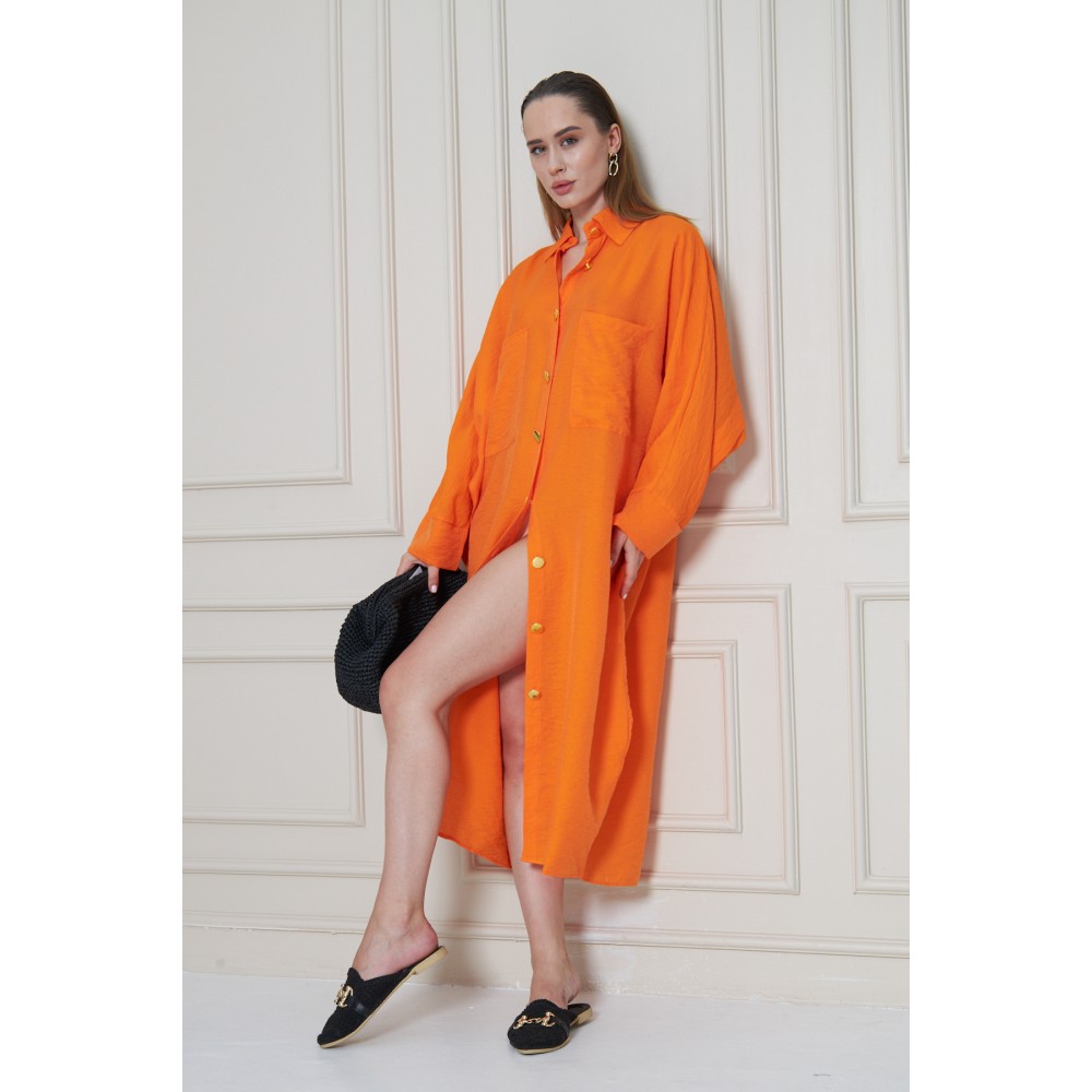 Pasaklı Giyim Pasaklı Giyim Kadın Oversize Yarasa Kol Tesettüre Uygun Gömlek Elbise-Tesettür Tunik Turuncu - Premium Kadın Giyim