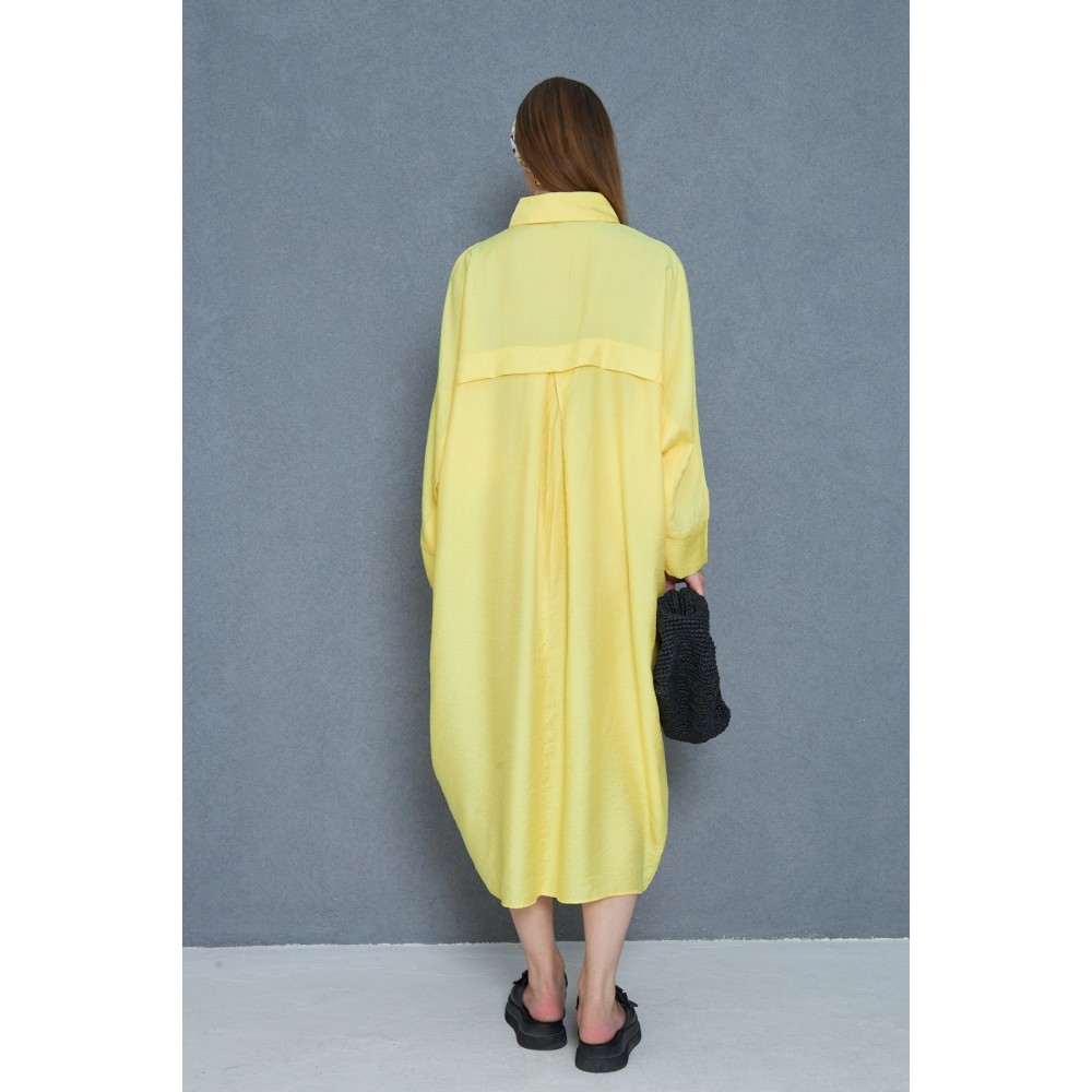 Pasaklı Giyim Pasaklı Giyim Kadın Oversize Yarasa Kol Tesettüre Uygun Gömlek Elbise-Tesettür Tunik Sarı - Premium Kadın Giyim