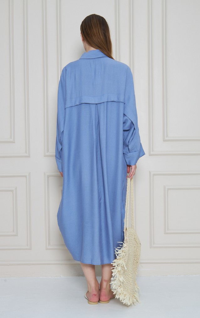 Pasaklı Giyim Kadın Oversize Yarasa Kol Tesettüre Uygun Gömlek Elbise-Tesettür Tunik 3282528 Mavi