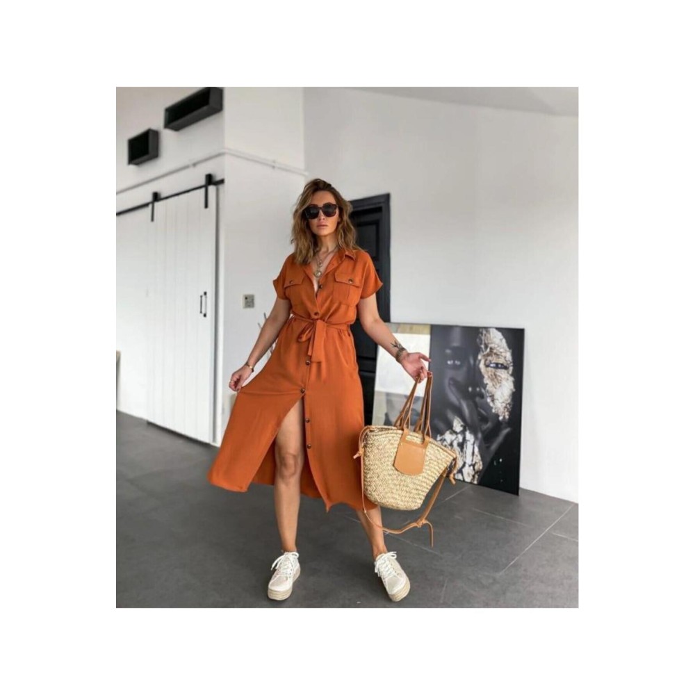 Pasaklı Giyim Pasaklı Giyim Kadın Safari Elbise Kiremit - Premium Kadın Giyim